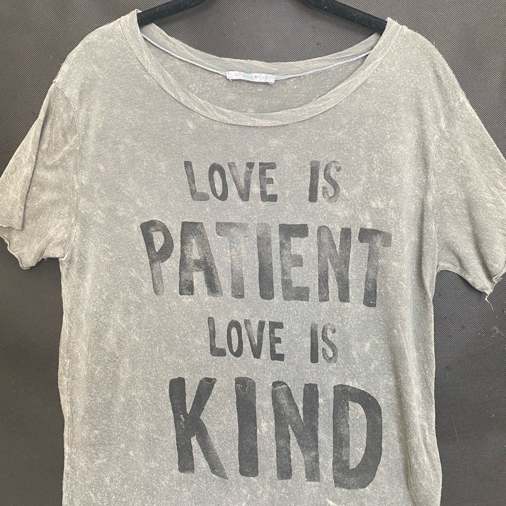 ‘Love Is Kind’ distressed Graphic Tee: size M